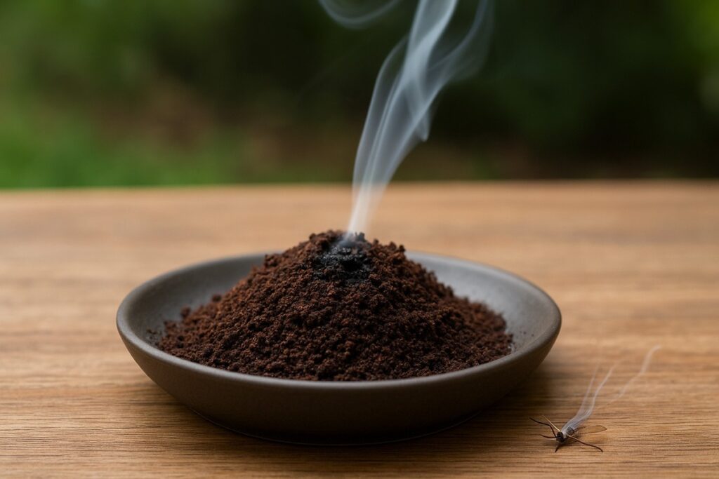 Queimando borra de café como incenso repelente