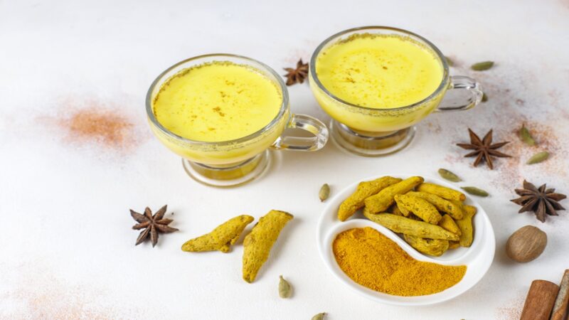 Traditional indian drink turmeric golden milk .