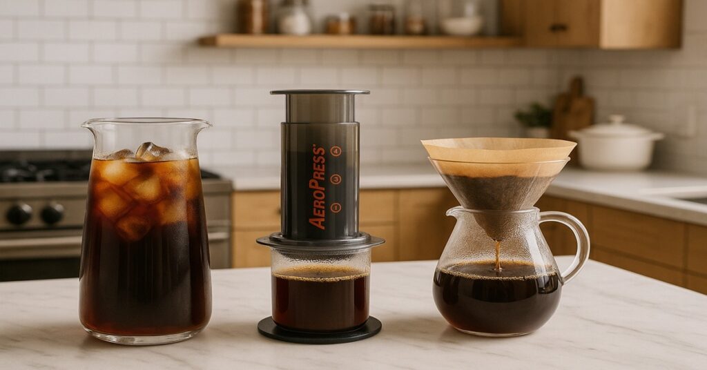 métodos Cold Brew, AeroPress e Pour Over