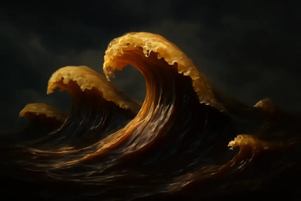 Ondas do mar estilizadas feitas de café e crema, conceito artístico