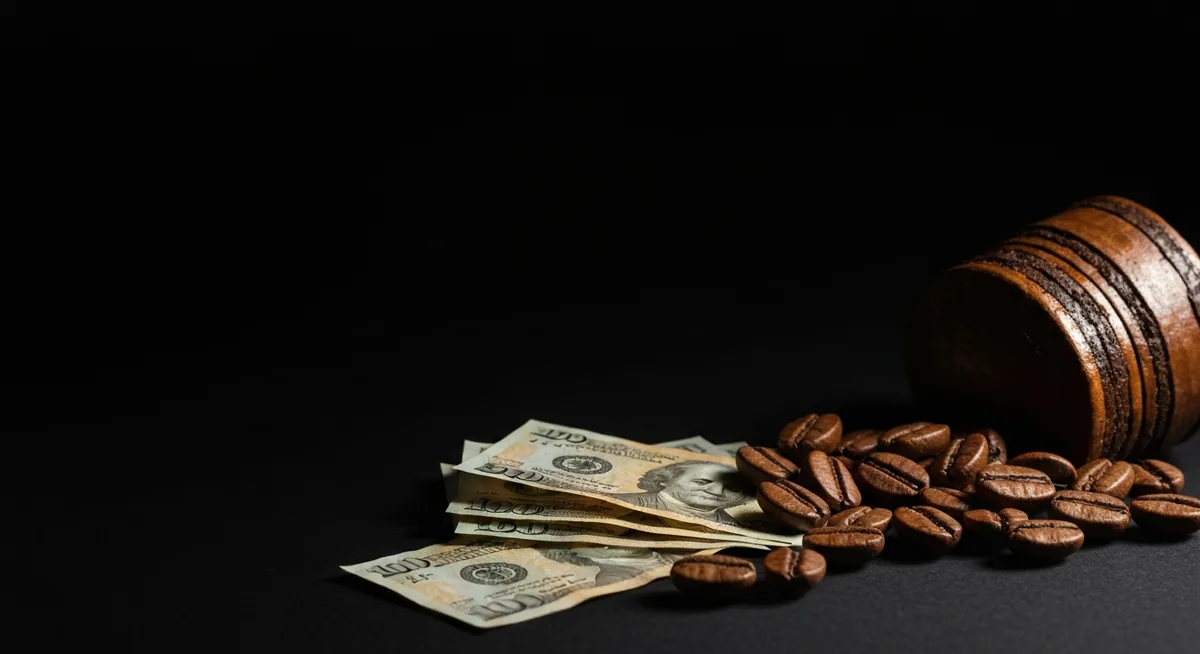 Grãos de café ao lado de cédulas de dólar