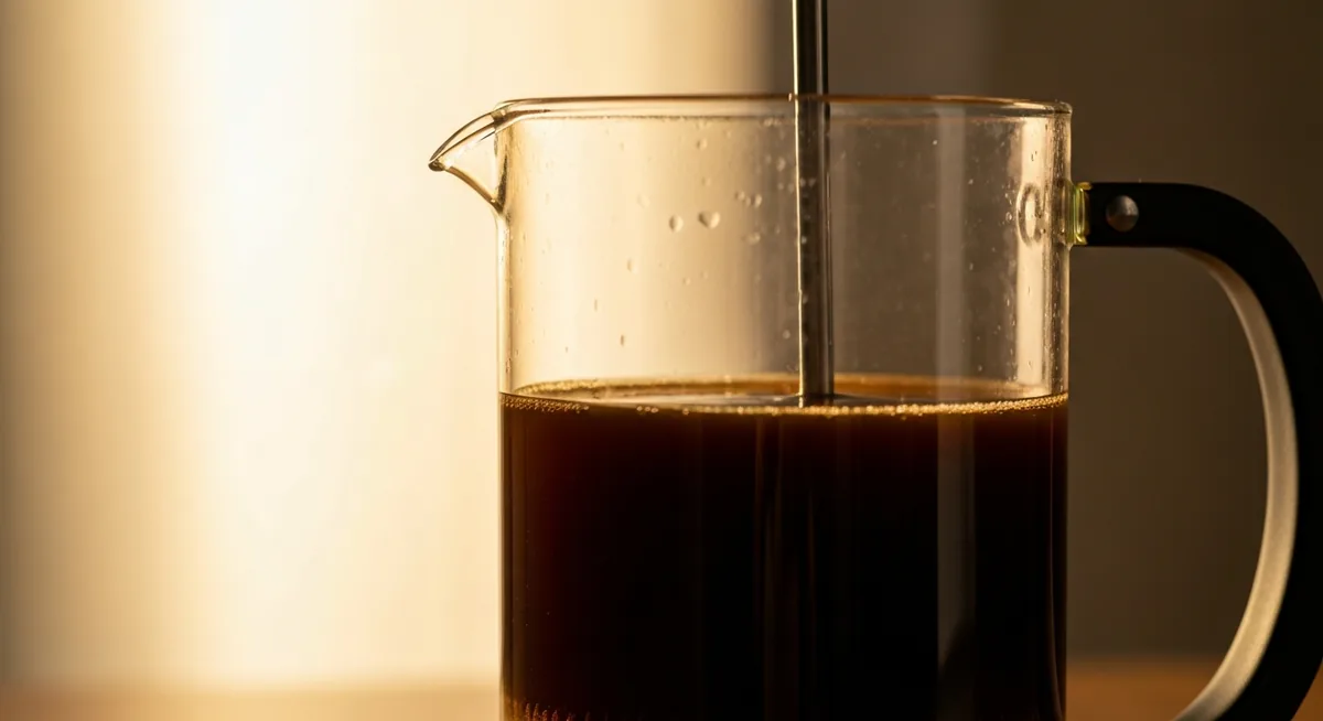 Êmbolo de prensa francesa descendo no café