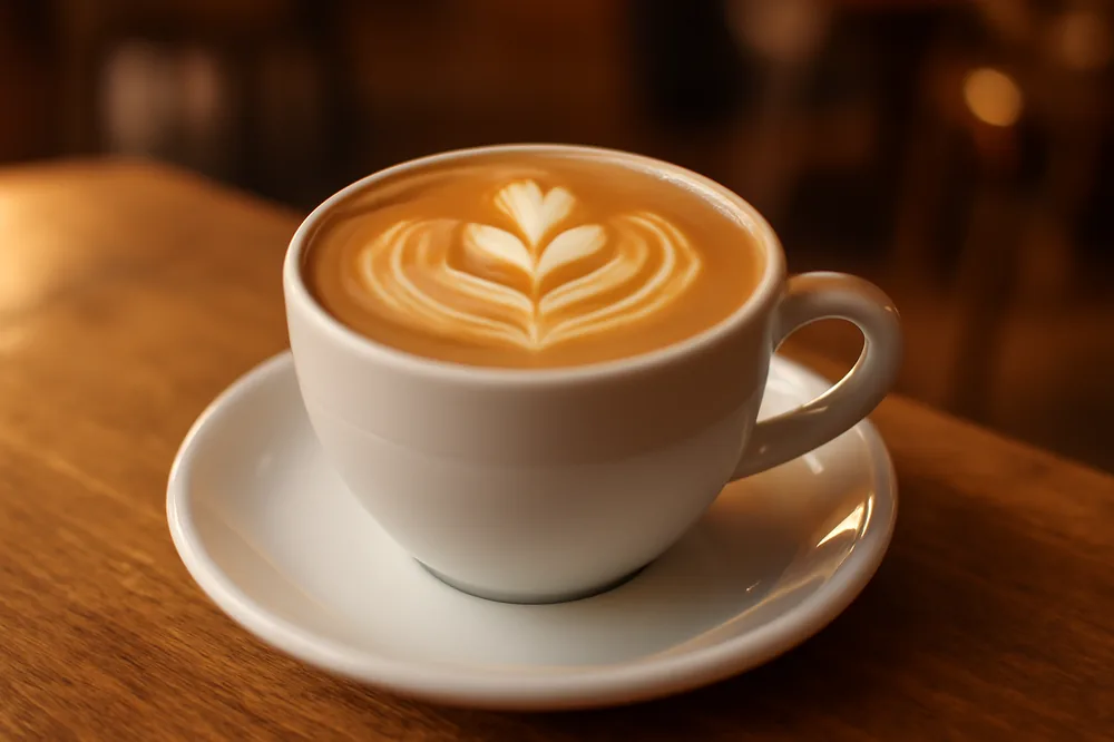 Flat white com arte de roseta no leite