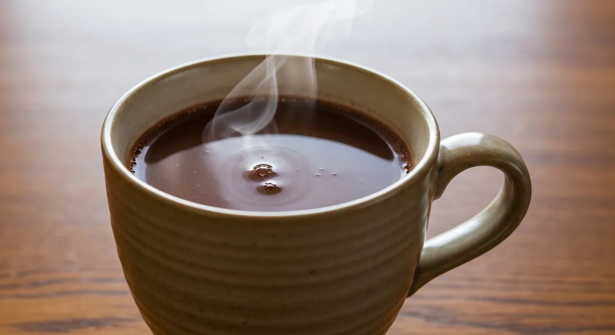 Caneca de chocolate quente cremoso com vapor