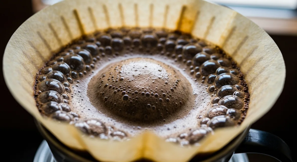 Café inchando e borbulhando no filtro durante a pré-infusão